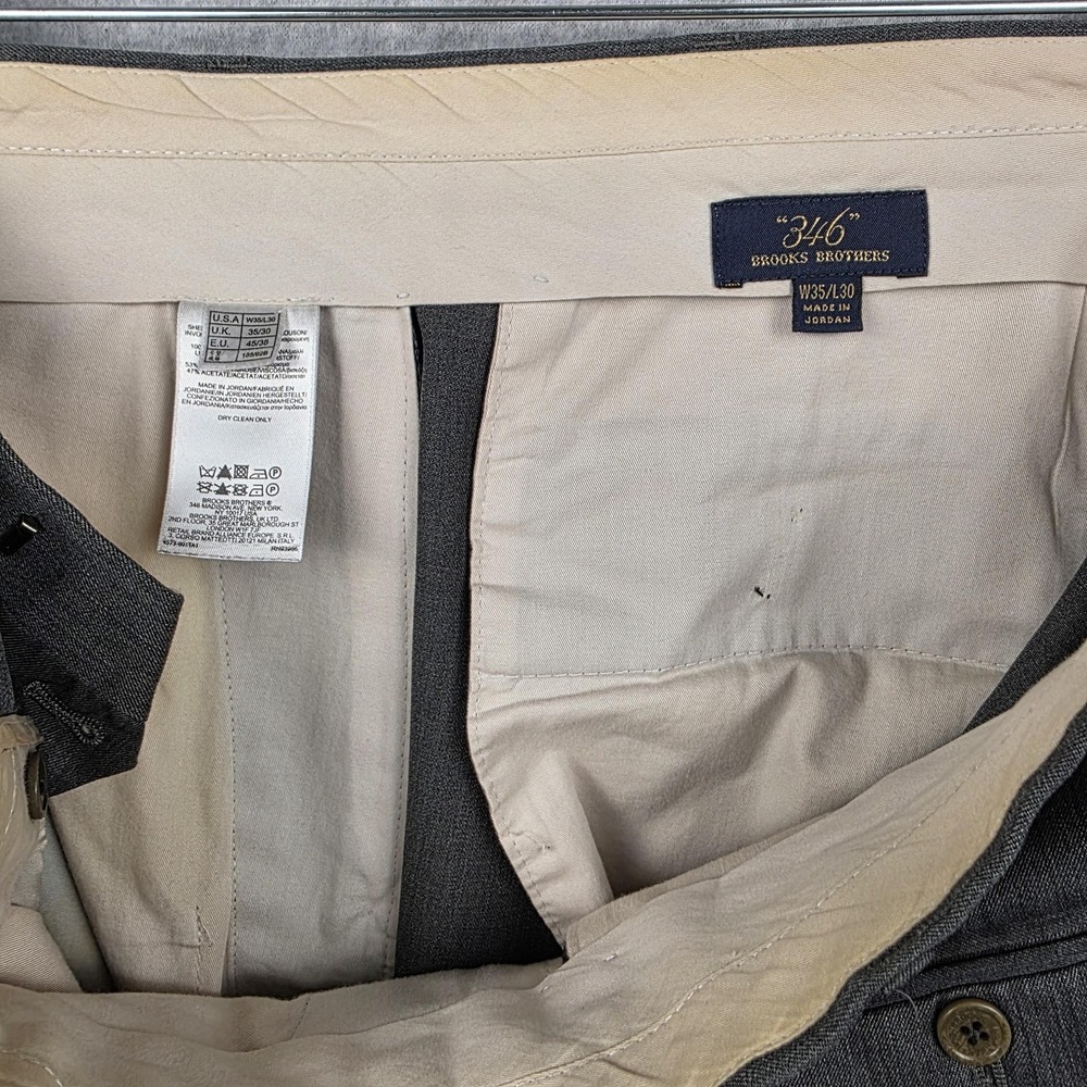 Brooks Brothers Pants Mens 35x30 Gray 346 Wool Dress Flat Front Lined Trousers - Picture 5 of 11